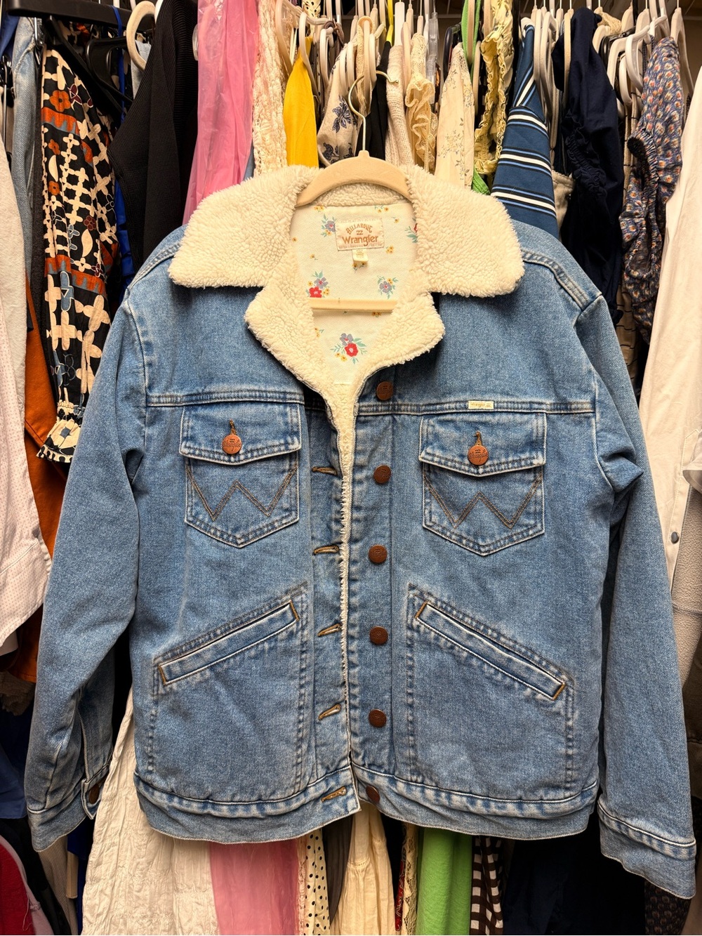 Wrangler Light Blue Denim Jacket with Cream Sherpa Collar